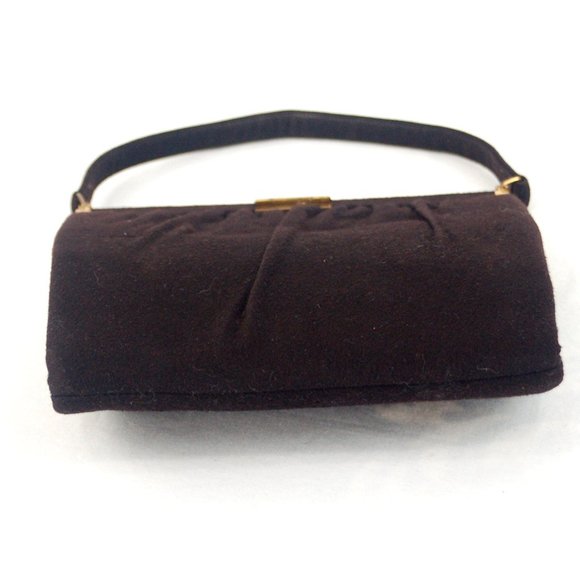 1950s brown purse handbag wool Waldman bag - Picture 5 of 8